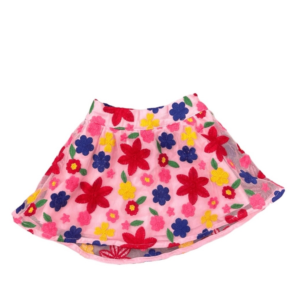 • Janie and Jack • Girls Floral Embroidered Skirt Pink / Red 2T